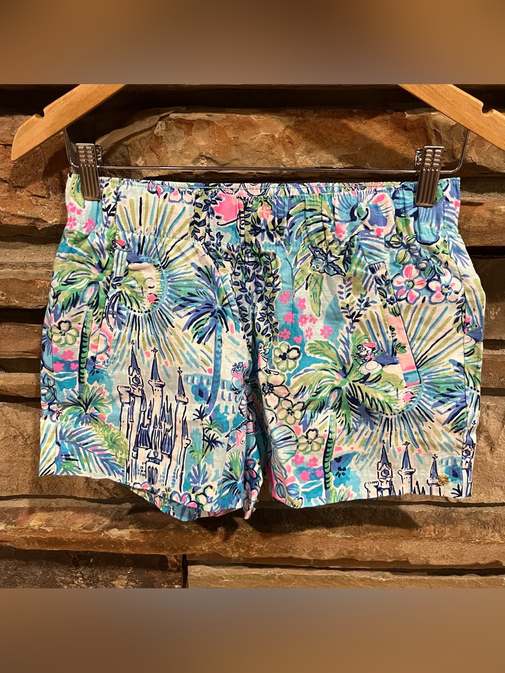 Lilly Pulitzer x Disney 100% Linen Tropical Floral Shorts in Blue & Pink